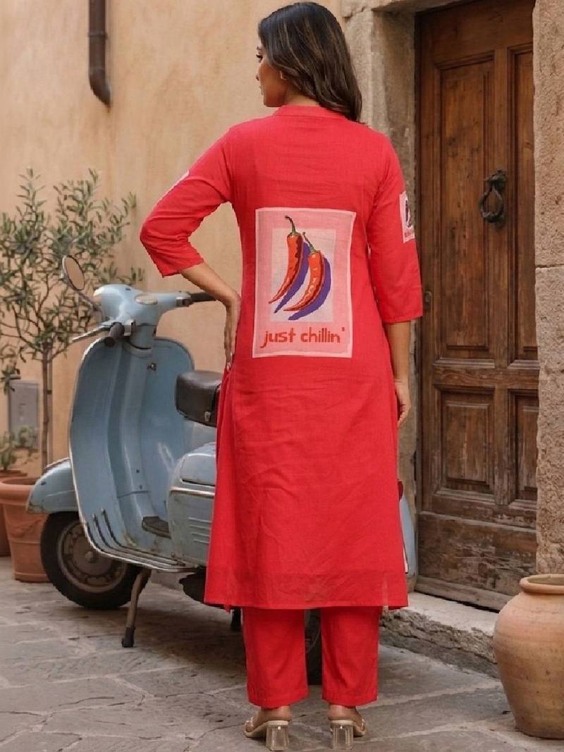 Women Printed Regular Pure Cotton Kurta with Trousers