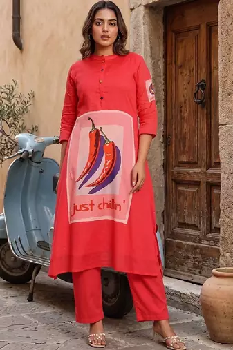 Women Printed Regular Pure Cotton Kurta with Trousers