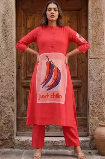Women Printed Regular Pure Cotton Kurta with Trousers