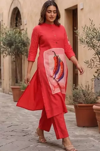 Women Printed Regular Pure Cotton Kurta with Trousers