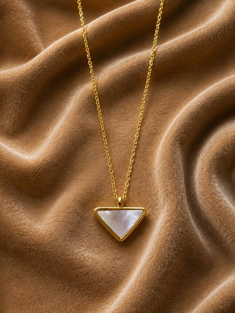 18k gold plated mop triangle pendant necklace