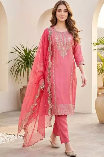 Women Ethnic Motifs Embroidered Regular Thread Work Kurta with Trousers & With Dupatta
