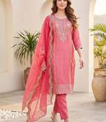 Women Ethnic Motifs Embroidered Regular Thread Work Kurta with Trousers & With Dupatta