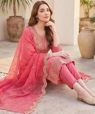 Women Ethnic Motifs Embroidered Regular Thread Work Kurta with Trousers & With Dupatta 2
