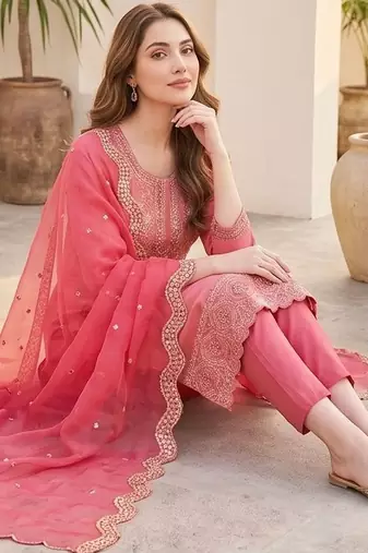 Women Ethnic Motifs Embroidered Regular Thread Work Kurta with Trousers & With Dupatta
