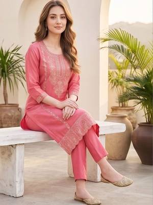Women Ethnic Motifs Embroidered Regular Thread Work Kurta with Trousers & With Dupatta 6