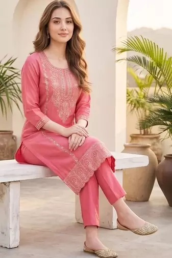 Women Ethnic Motifs Embroidered Regular Thread Work Kurta with Trousers & With Dupatta