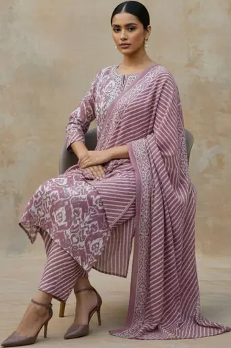 Women Floral Printed Regular Pure Cotton Kurta with Trousers & With Dupatta
