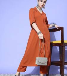 Rust Shirt Collar Elbow Sleeves A-Line Kurta with Trousers