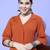 Rust Shirt Collar Elbow Sleeves A-Line Kurta with Trousers