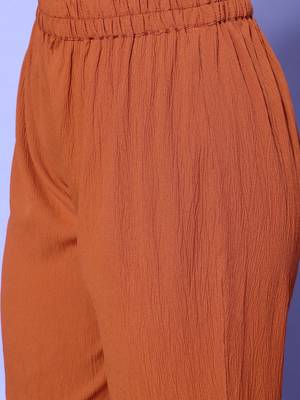 Rust Shirt Collar Elbow Sleeves A-Line Kurta with Trousers 6