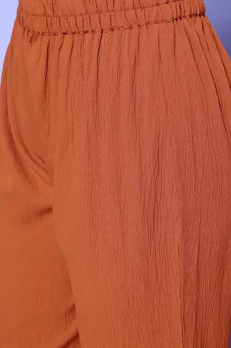 Rust Shirt Collar Elbow Sleeves A-Line Kurta with Trousers