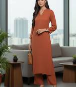 Women Regular Silk Crepe Kurta with Trousers