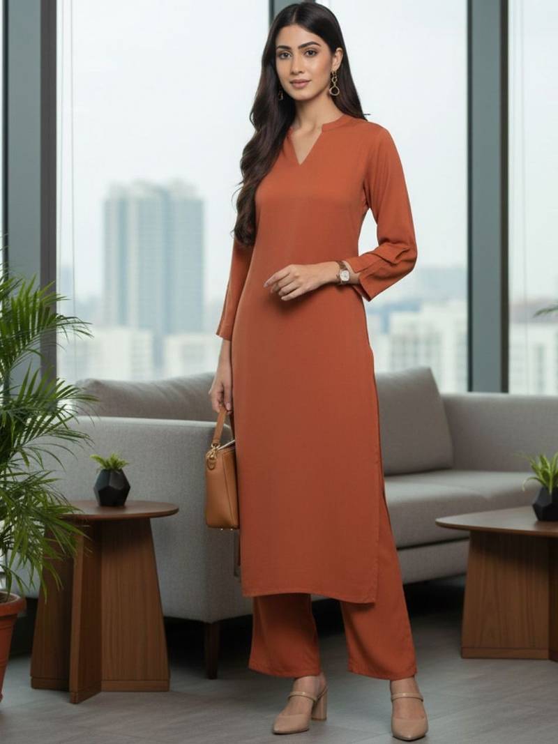 Women Regular Silk Crepe Kurta with Trousers