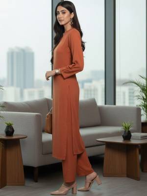 Women Regular Silk Crepe Kurta with Trousers 2