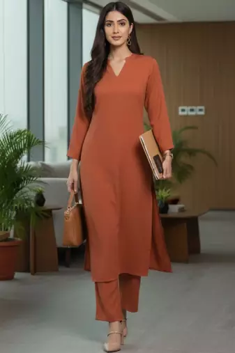 Women Regular Silk Crepe Kurta with Trousers
