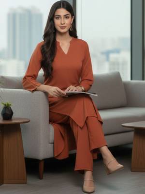Women Regular Silk Crepe Kurta with Trousers 4