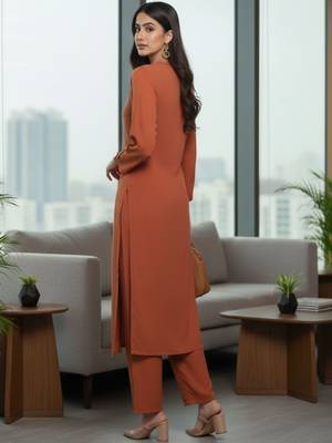 Women Regular Silk Crepe Kurta with Trousers 6
