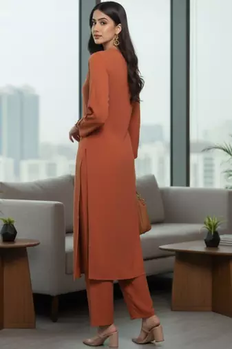 Women Regular Silk Crepe Kurta with Trousers