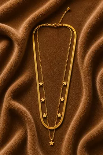 18k gold plated layered star charm necklace