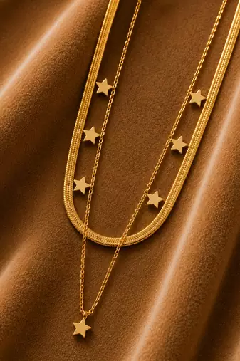 18k gold plated layered star charm necklace