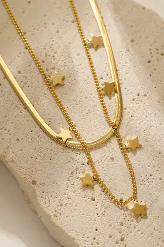 18k gold plated layered star charm necklace