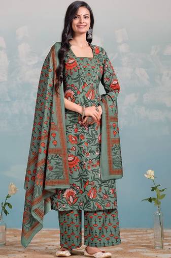 Women Floral Printed Regular Kurta with Trousers & With Dupatta