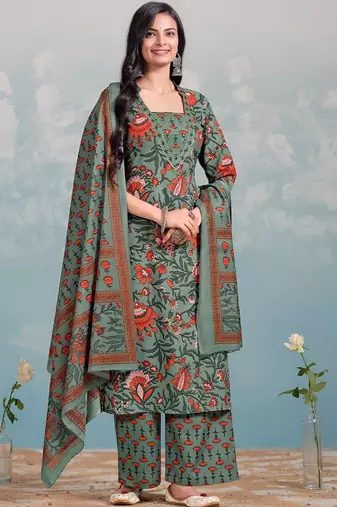 Women Floral Printed Regular Kurta with Trousers & With Dupatta