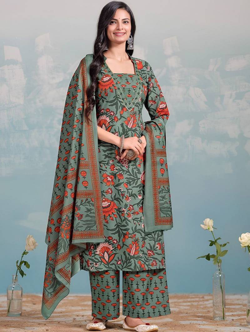 Women Floral Printed Regular Kurta with Trousers & With Dupatta