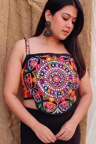 Multicolor rayon square neck embroidered blouse | navratri garba & dandiya outfit