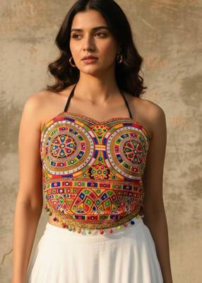 Multicolor rayon square neck embroidered blouse | navratri garba & dandiya outfit 1