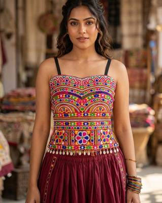 Multicolor rayon square neck embroidered blouse | navratri garba & dandiya outfit 1