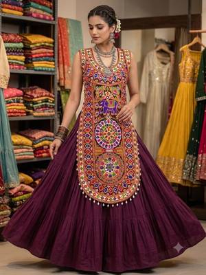 Multicolor rayon u neck embroidered blouse | navratri garba & dandiya outfit 1