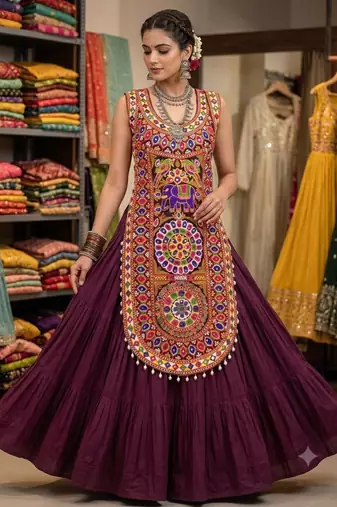 Multicolor rayon u neck embroidered blouse | navratri garba & dandiya outfit