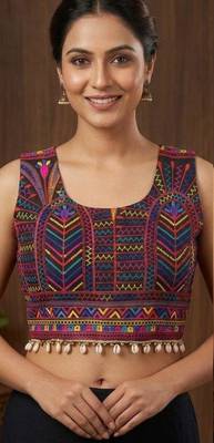 Multicolor rayon round neck embroidered blouse | navratri garba & dandiya outfit 1