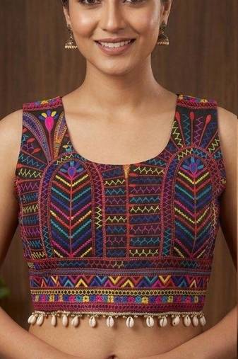 Multicolor rayon round neck embroidered blouse | navratri garba & dandiya outfit