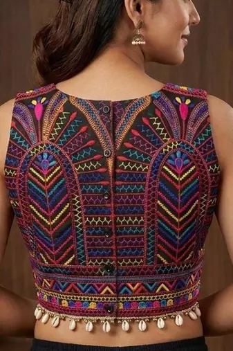 Multicolor rayon round neck embroidered blouse | navratri garba & dandiya outfit