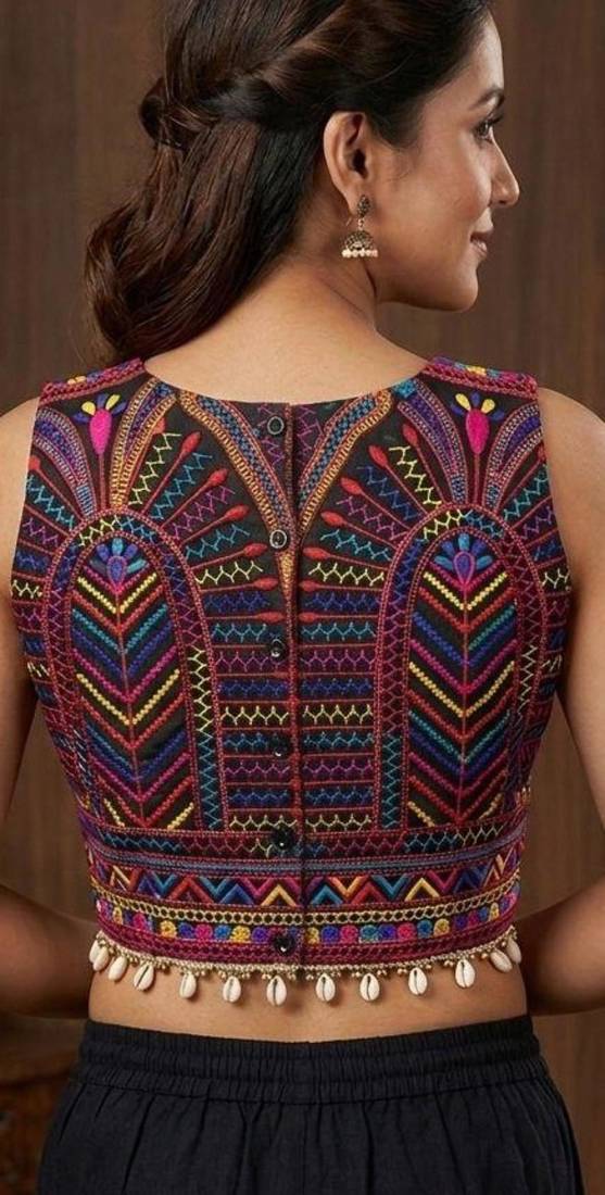 Multicolor rayon round neck embroidered blouse | navratri garba & dandiya outfit