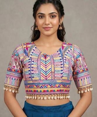 Multicolor rayon round neck embroidered blouse | navratri garba & dandiya outfit 1