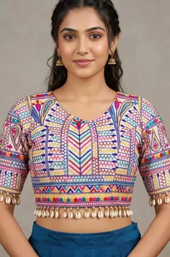 Multicolor rayon round neck embroidered blouse | navratri garba & dandiya outfit