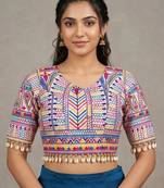 Multicolor rayon round neck embroidered blouse | navratri garba & dandiya outfit