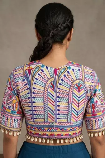 Multicolor rayon round neck embroidered blouse | navratri garba & dandiya outfit