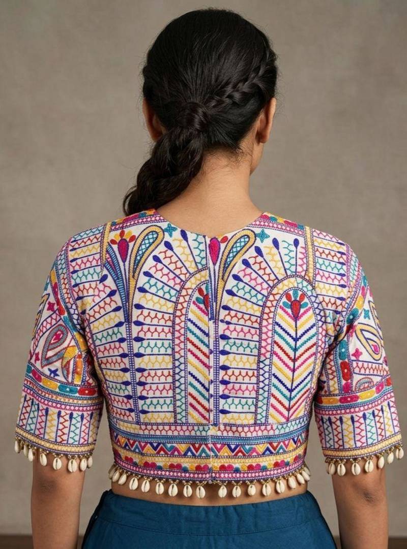 Multicolor rayon round neck embroidered blouse | navratri garba & dandiya outfit