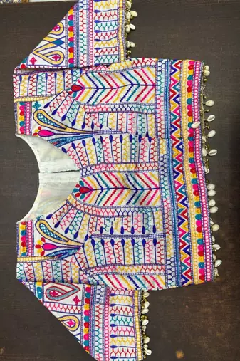 Multicolor rayon round neck embroidered blouse | navratri garba & dandiya outfit