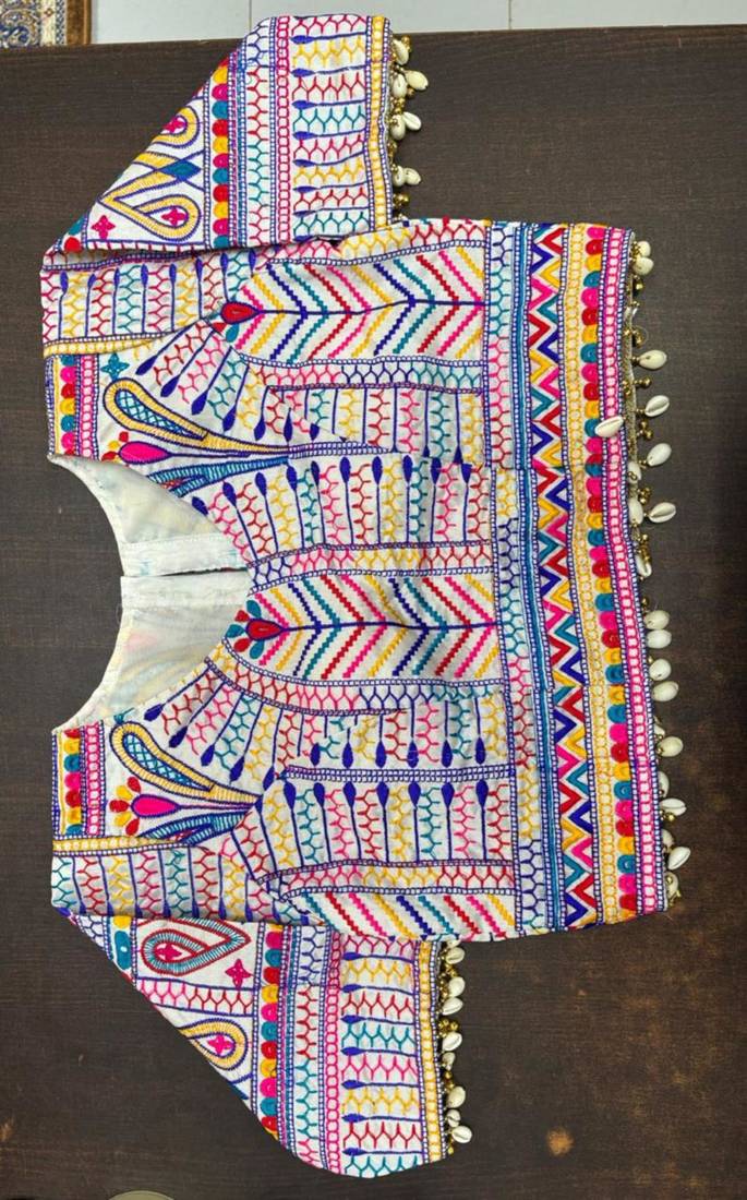 Multicolor rayon round neck embroidered blouse | navratri garba & dandiya outfit