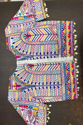 Multicolor rayon round neck embroidered blouse | navratri garba & dandiya outfit