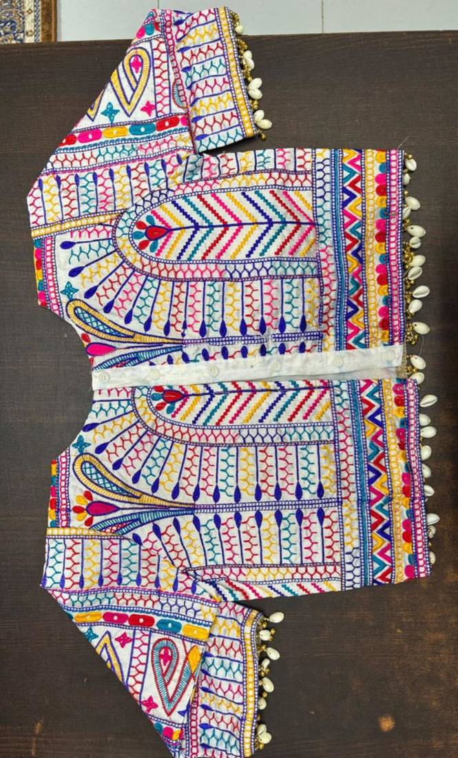 Multicolor rayon round neck embroidered blouse | navratri garba & dandiya outfit