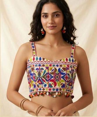 Multicolor rayon square neck embroidered blouse | navratri garba & dandiya outfit 1