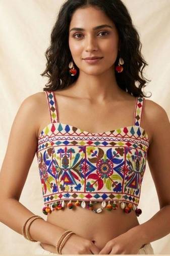 Multicolor rayon square neck embroidered blouse | navratri garba & dandiya outfit