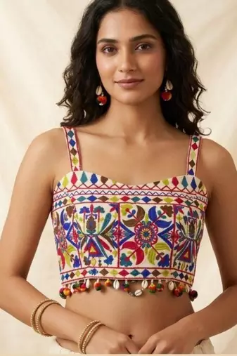 Multicolor rayon square neck embroidered blouse | navratri garba & dandiya outfit